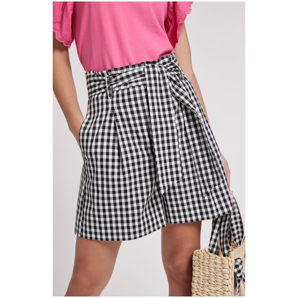 Tyler Boe Women’s Sz 8 Black White Gingham Shorts High Rise Paper Bag Waist